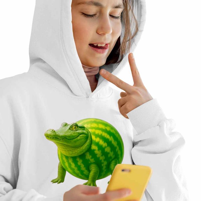 Fashion, accesorii si bijuterii - Copii - Imbracaminte copii - Pulovere si hanorace copii - Hanorac Copii Fete Glorbo Fruttodrillo Brainrot, alb, marime M Copii - Infinity.ro