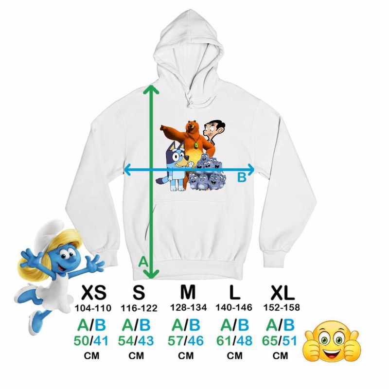 Fashion, accesorii si bijuterii - Copii - Imbracaminte copii - Pulovere si hanorace copii - Hanorac Copii Fete Grizzy Lemingi Bluey Mr Bean, alb, marime M Copii - Infinity.ro