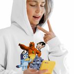 Fashion, accesorii si bijuterii - Copii - Imbracaminte copii - Pulovere si hanorace copii - Hanorac Copii Fete Grizzy Lemingi Bluey Mr Bean, alb, marime M Copii - Infinity.ro