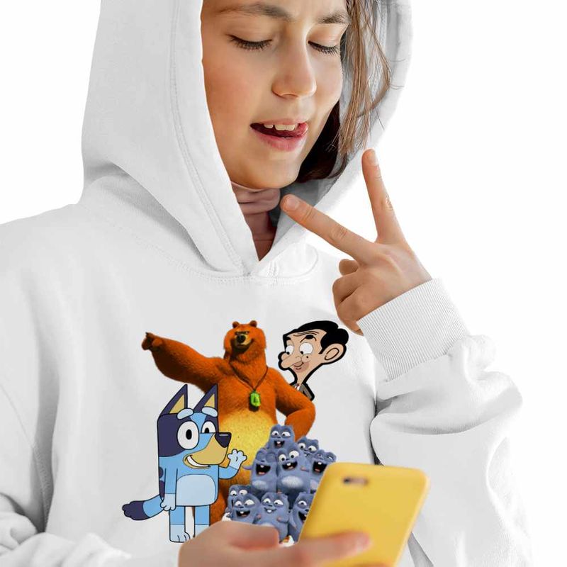 Fashion, accesorii si bijuterii - Copii - Imbracaminte copii - Pulovere si hanorace copii - Hanorac Copii Fete Grizzy Lemingi Bluey Mr Bean, alb, marime M Copii - Infinity.ro