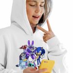 Fashion, accesorii si bijuterii - Copii - Imbracaminte copii - Pulovere si hanorace copii - Hanorac Copii Fete Robogobo Bluey Sonic Super Pisicute, alb, marime L Copii - Infinity.ro