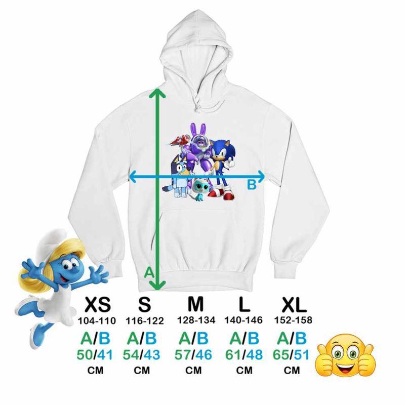 Fashion, accesorii si bijuterii - Copii - Imbracaminte copii - Pulovere si hanorace copii - Hanorac Copii Fete Robogobo Bluey Sonic Super Pisicute, alb, marime L Copii - Infinity.ro