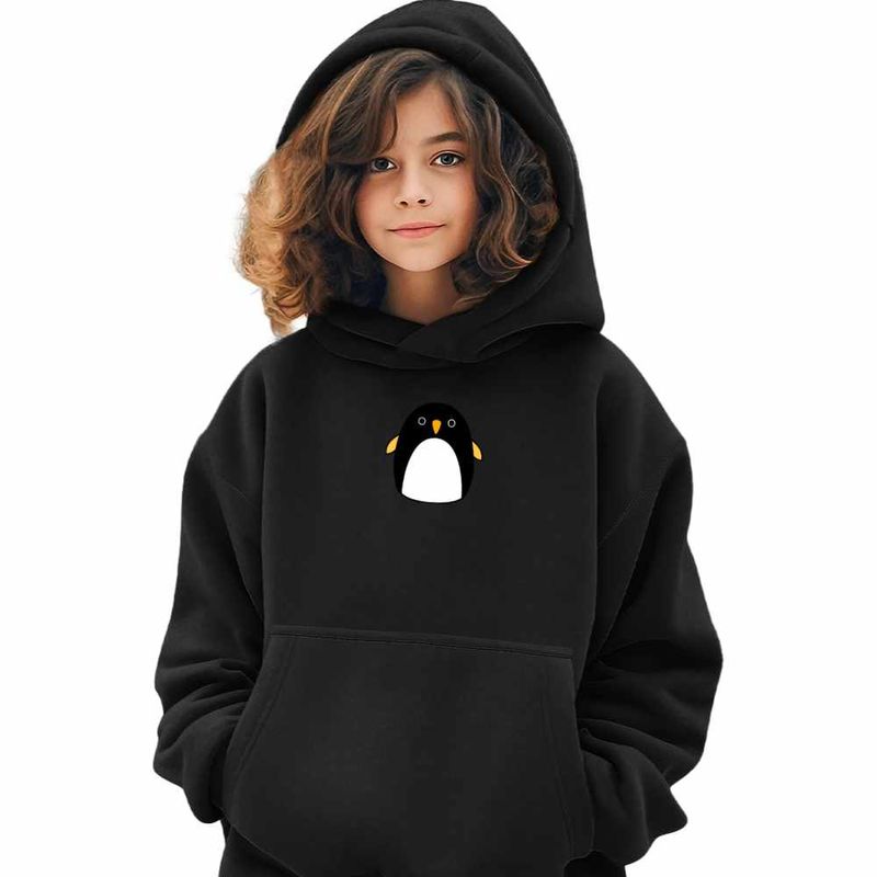 Fashion, accesorii si bijuterii - Copii - Imbracaminte copii - Pulovere si hanorace copii - Hanorac Copii Fete Squishmallows Pinguin Antartica, negru, marime S Copii - Infinity.ro