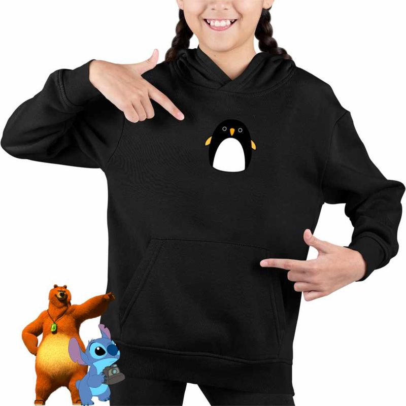 Fashion, accesorii si bijuterii - Copii - Imbracaminte copii - Pulovere si hanorace copii - Hanorac Copii Fete Squishmallows Pinguin Antartica, negru, marime S Copii - Infinity.ro