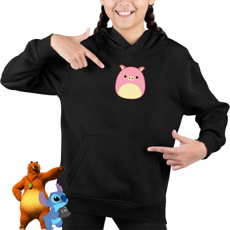 Fashion, accesorii si bijuterii - Copii - Imbracaminte copii - Pulovere si hanorace copii - Hanorac Copii Fete Squishmallows Porc Ferma, negru, marime S Copii - Infinity.ro