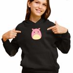 Fashion, accesorii si bijuterii - Copii - Imbracaminte copii - Pulovere si hanorace copii - Hanorac Copii Fete Squishmallows Porc Ferma, negru, marime S Copii - Infinity.ro