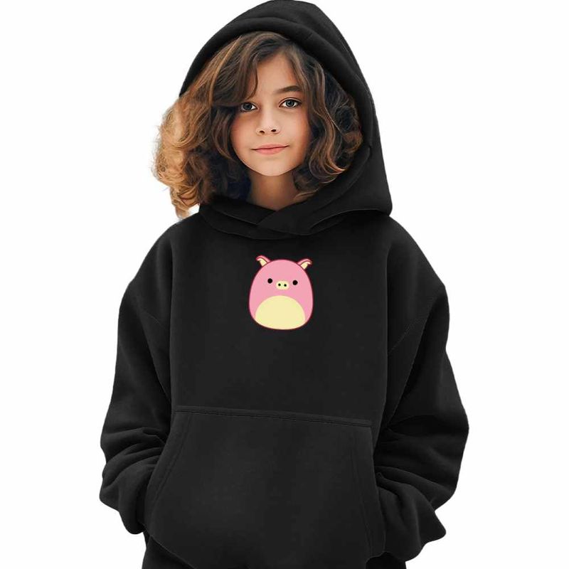 Fashion, accesorii si bijuterii - Copii - Imbracaminte copii - Pulovere si hanorace copii - Hanorac Copii Fete Squishmallows Porc Ferma, negru, marime S Copii - Infinity.ro