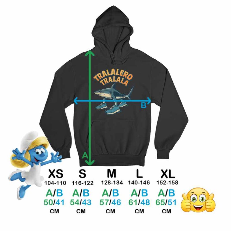 Fashion, accesorii si bijuterii - Copii - Imbracaminte copii - Pulovere si hanorace copii - Hanorac Copii Fete Tralalero Tralala Shark Italian Meme Brainrot Brain Rot, negru, marime M Copii - Infinity.ro