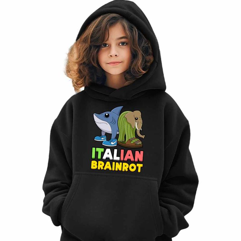 Fashion, accesorii si bijuterii - Copii - Imbracaminte copii - Pulovere si hanorace copii - Hanorac Copii Fete Italian Tralelero Lirilira Brainrot Brain Rot, negru, marime M Copii - Infinity.ro