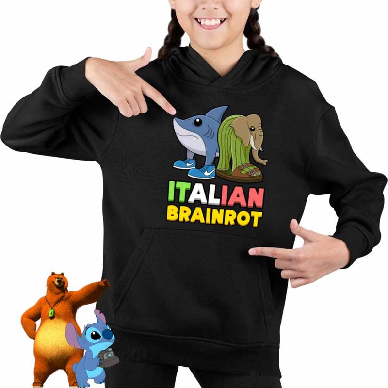 Fashion, accesorii si bijuterii - Copii - Imbracaminte copii - Pulovere si hanorace copii - Hanorac Copii Fete Italian Tralelero Lirilira Brainrot Brain Rot, negru, marime M Copii - Infinity.ro