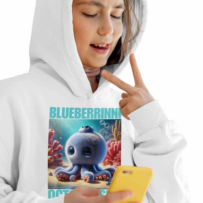 Fashion, accesorii si bijuterii - Copii - Imbracaminte copii - Pulovere si hanorace copii - Hanorac Copii Fete Blueberrinni Octopussini Italian Meme Brainrot Brain Rot, alb, marime XS Copii - Infinity.ro