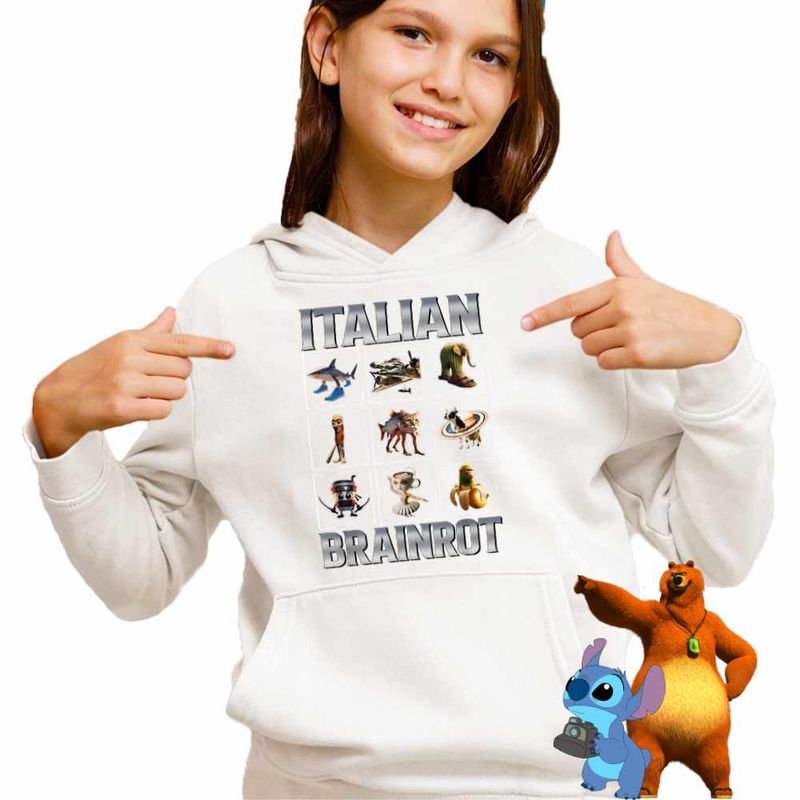 Fashion, accesorii si bijuterii - Copii - Imbracaminte copii - Pulovere si hanorace copii - Hanorac Copii Fete Tralalero Crocodilo Sahur Cappucino Italian Meme Brainrot Brain Rot, alb, marime XL Copii - Infinity.ro