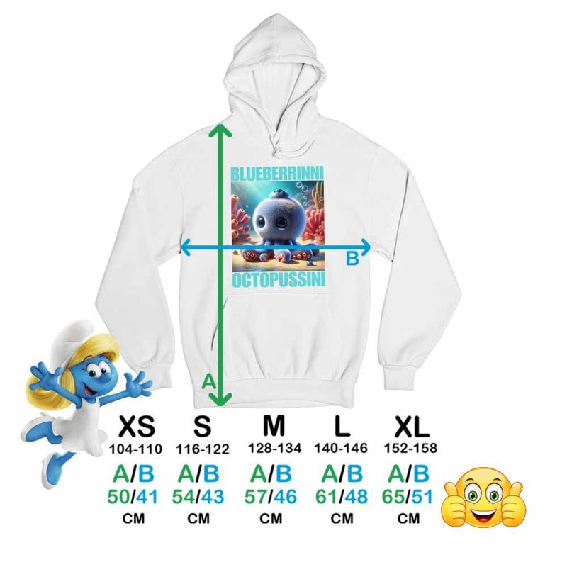 Fashion, accesorii si bijuterii - Copii - Imbracaminte copii - Pulovere si hanorace copii - Hanorac Copii Fete Blueberrinni Octopussini Italian Meme Brainrot Brain Rot, alb, marime XS Copii - Infinity.ro