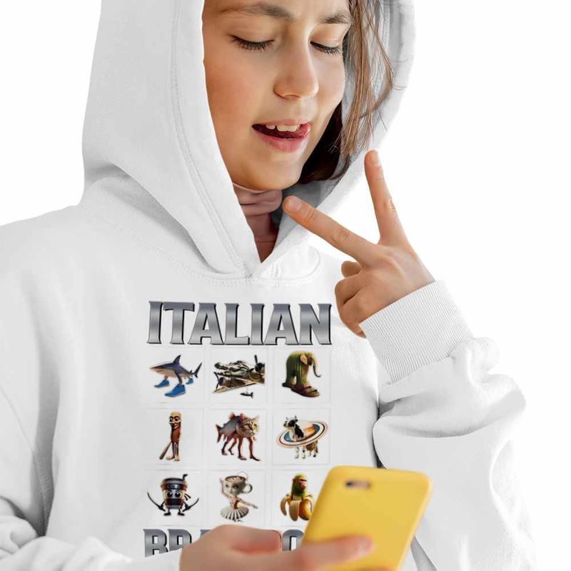 Fashion, accesorii si bijuterii - Copii - Imbracaminte copii - Pulovere si hanorace copii - Hanorac Copii Fete Tralalero Crocodilo Sahur Cappucino Italian Meme Brainrot Brain Rot, alb, marime XL Copii - Infinity.ro