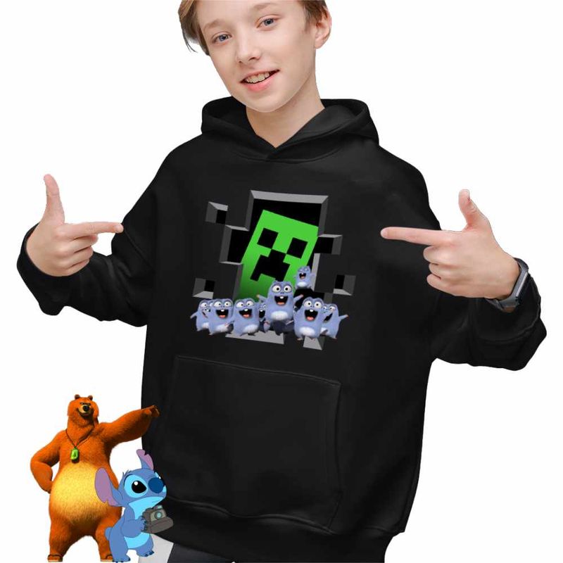 Fashion, accesorii si bijuterii - Copii - Imbracaminte copii - Pulovere si hanorace copii - Hanorac Copii Baieti Lemmings Minecraft Lemingi Creeper, negru, marime S Copii - Infinity.ro