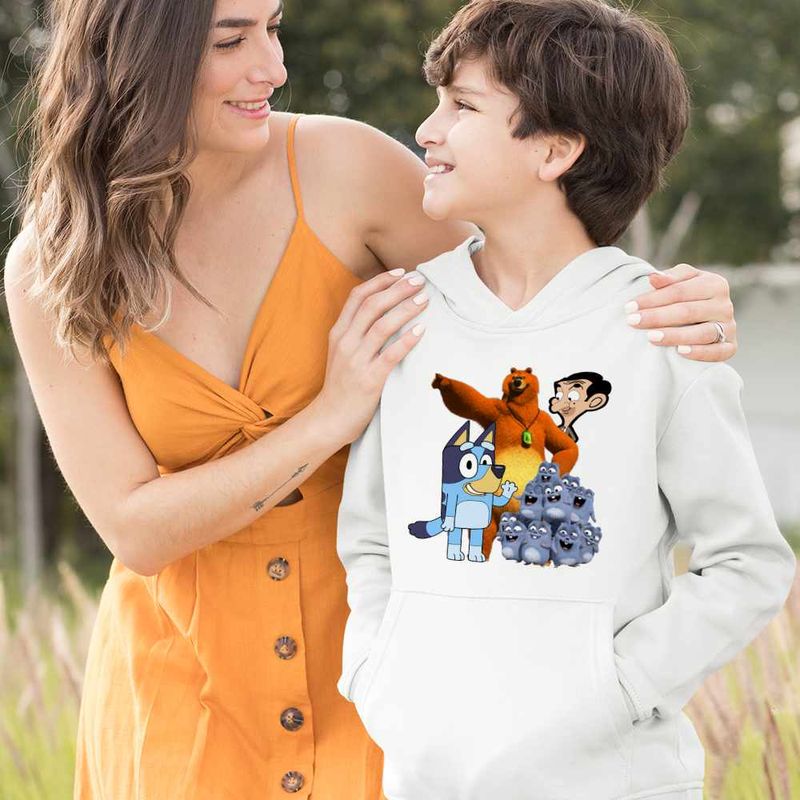 Fashion, accesorii si bijuterii - Copii - Imbracaminte copii - Pulovere si hanorace copii - Hanorac Copii Baieti Grizzy Lemingi Bluey Mr Bean, alb, marime S Copii - Infinity.ro