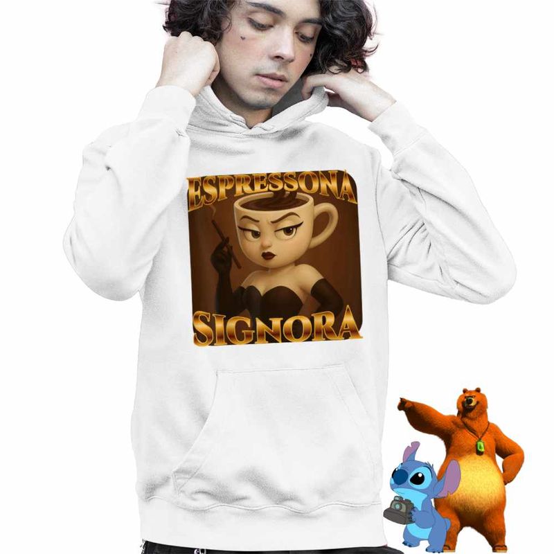 Fashion, accesorii si bijuterii - Copii - Imbracaminte copii - Pulovere si hanorace copii - Hanorac Copii Baieti Espressona Signora Brainrot Brain Rot, alb, marime XL Copii - Infinity.ro