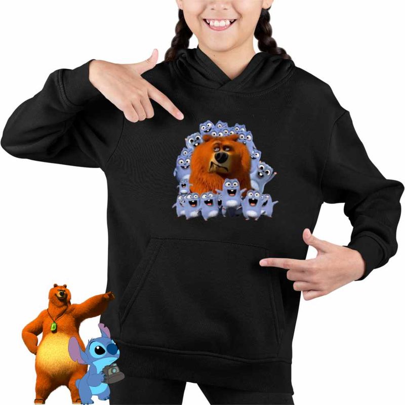 Fashion, accesorii si bijuterii - Copii - Imbracaminte copii - Pulovere si hanorace copii - Hanorac Copii Fete Ursul Grizzy cu lemingi, negru, marime L Copii - Infinity.ro