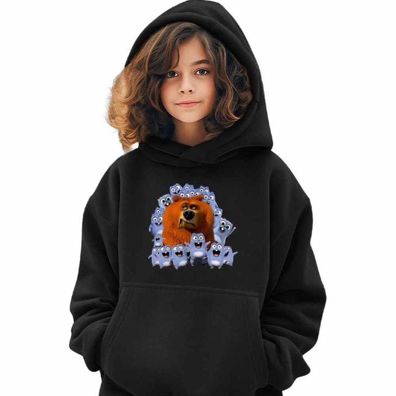 Fashion, accesorii si bijuterii - Copii - Imbracaminte copii - Pulovere si hanorace copii - Hanorac Copii Fete Ursul Grizzy cu lemingi, negru, marime L Copii - Infinity.ro