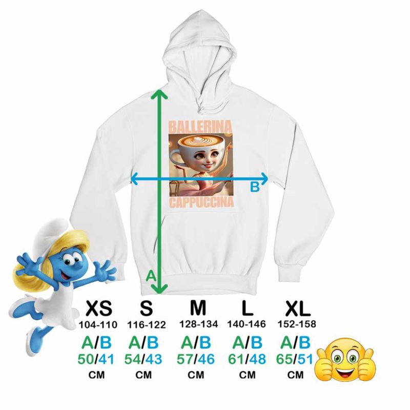 Fashion, accesorii si bijuterii - Copii - Imbracaminte copii - Pulovere si hanorace copii - Hanorac Copii Baieti Ballerina Cappuccina Italian Meme Brainrot Brain Rot, alb, marime L Copii - Infinity.ro