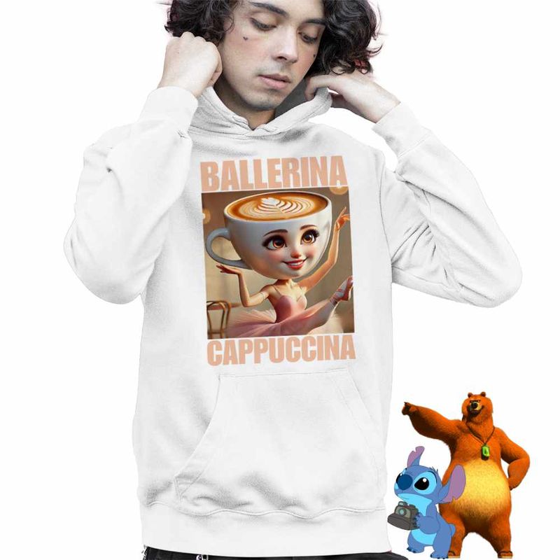 Fashion, accesorii si bijuterii - Copii - Imbracaminte copii - Pulovere si hanorace copii - Hanorac Copii Baieti Ballerina Cappuccina Italian Meme Brainrot Brain Rot, alb, marime L Copii - Infinity.ro