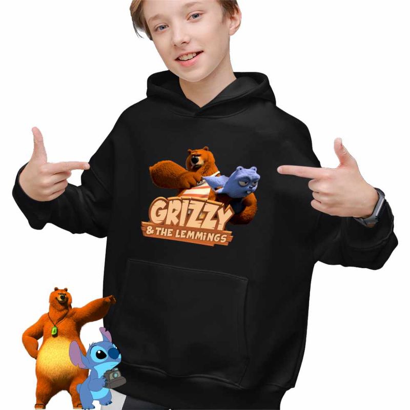 Fashion, accesorii si bijuterii - Copii - Imbracaminte copii - Pulovere si hanorace copii - Hanorac Copii Baieti Grizzy Lemingi Prastie Lemings, negru, marime S Copii - Infinity.ro