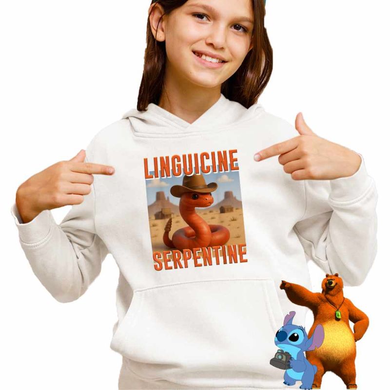 Fashion, accesorii si bijuterii - Copii - Imbracaminte copii - Pulovere si hanorace copii - Hanorac Copii Fete Linguicine Serpentine Brainrot Brain Rot, alb, marime S Copii - Infinity.ro