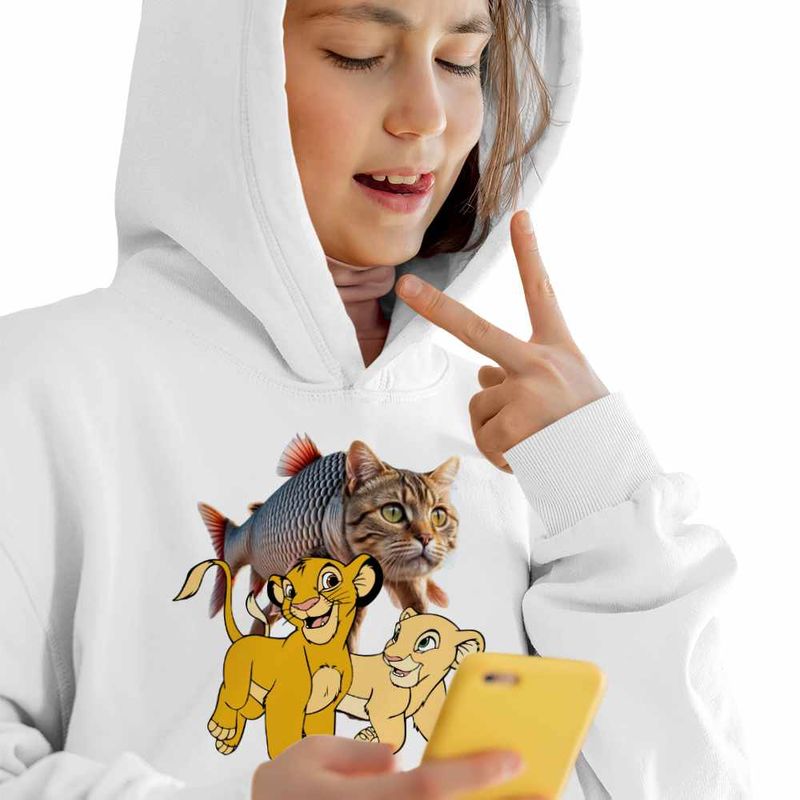 Fashion, accesorii si bijuterii - Copii - Imbracaminte copii - Pulovere si hanorace copii - Hanorac Copii Fete Trulimero Trulichina Pisica Peste Regele Leu Simba, alb, marime S Copii - Infinity.ro