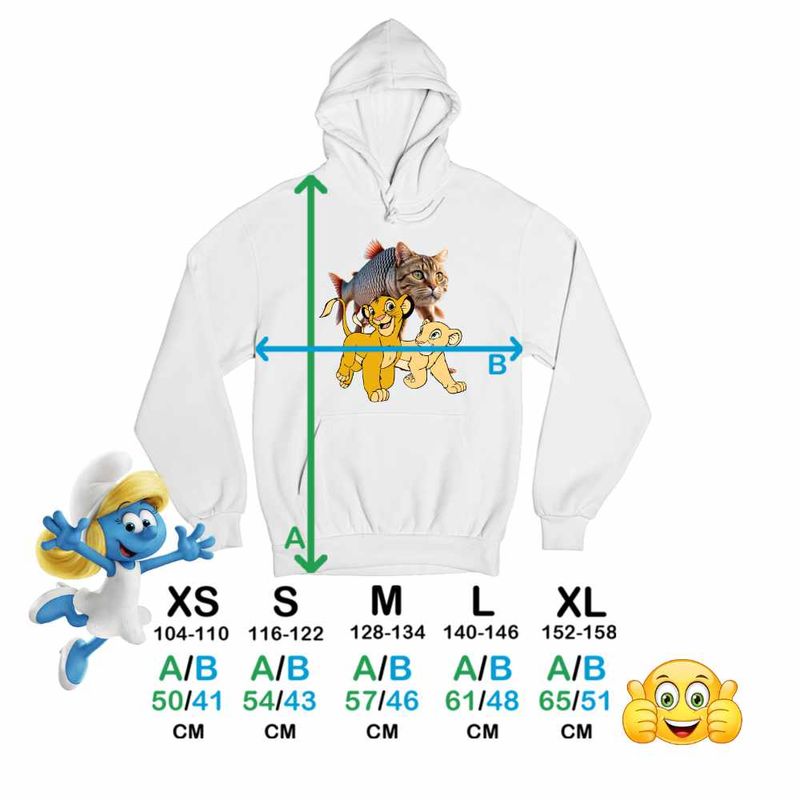 Fashion, accesorii si bijuterii - Copii - Imbracaminte copii - Pulovere si hanorace copii - Hanorac Copii Fete Trulimero Trulichina Pisica Peste Regele Leu Simba, alb, marime S Copii - Infinity.ro