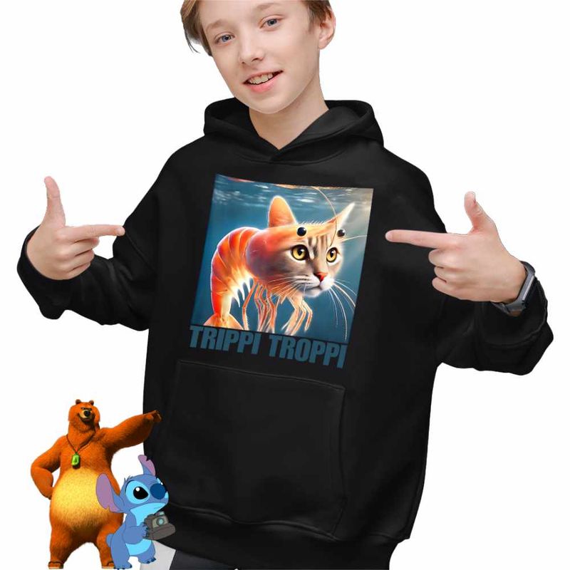 Fashion, accesorii si bijuterii - Copii - Imbracaminte copii - Pulovere si hanorace copii - Hanorac Copii Baieti Trippi Troppi  Italian Meme Brainrot Brain Rot, negru, marime XS Copii - Infinity.ro