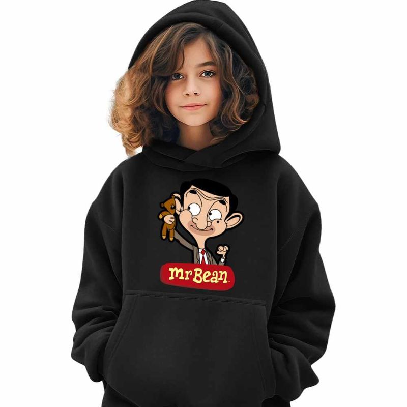 Fashion, accesorii si bijuterii - Copii - Imbracaminte copii - Pulovere si hanorace copii - Hanorac Copii Fete Mr Bean Teddy Bear Happy, negru, marime XL Copii - Infinity.ro