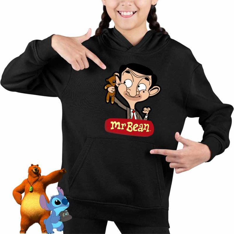 Fashion, accesorii si bijuterii - Copii - Imbracaminte copii - Pulovere si hanorace copii - Hanorac Copii Fete Mr Bean Teddy Bear Happy, negru, marime XL Copii - Infinity.ro