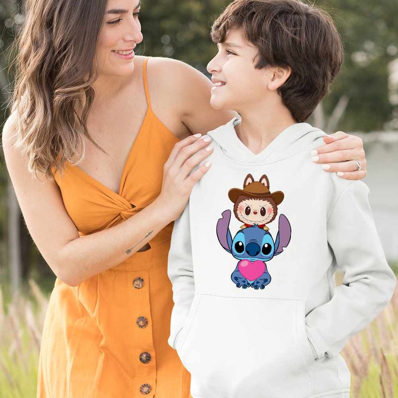 Fashion, accesorii si bijuterii - Copii - Imbracaminte copii - Pulovere si hanorace copii - Hanorac Copii Baieti Stich Labubu Meme, alb, marime L Copii - Infinity.ro