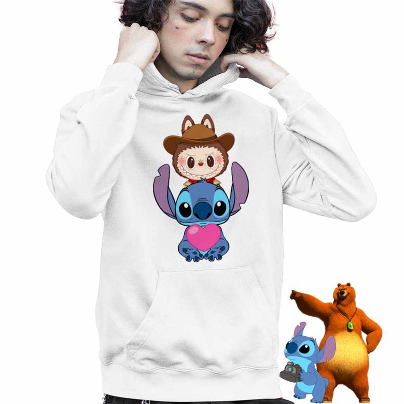 Fashion, accesorii si bijuterii - Copii - Imbracaminte copii - Pulovere si hanorace copii - Hanorac Copii Baieti Stich Labubu Meme, alb, marime L Copii - Infinity.ro