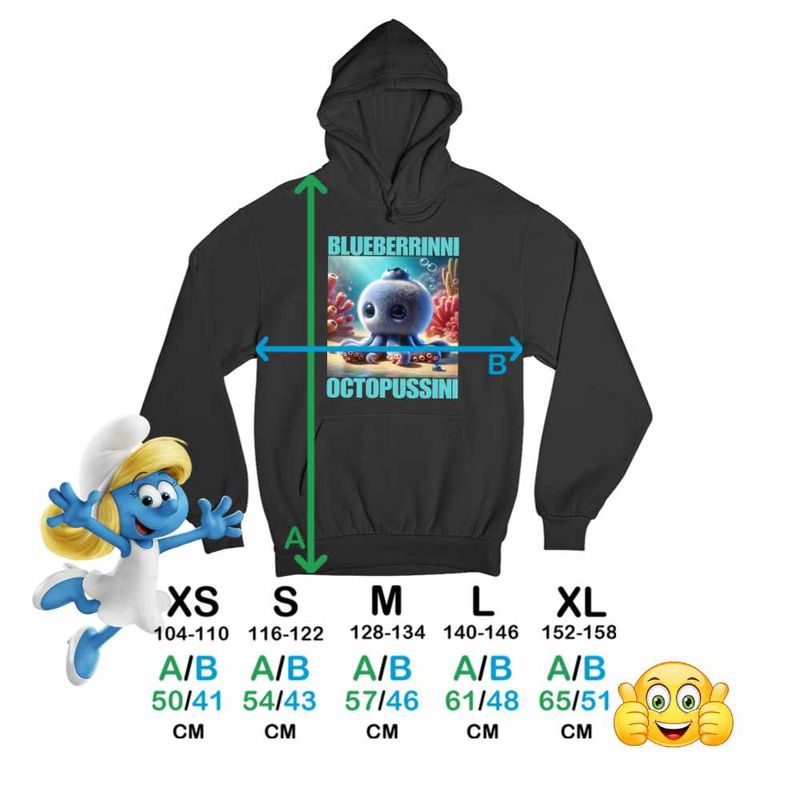 Fashion, accesorii si bijuterii - Copii - Imbracaminte copii - Pulovere si hanorace copii - Hanorac Copii Baieti Blueberrinni Octopussini Italian Meme Brainrot Brain Rot, negru, marime L Copii - Infinity.ro