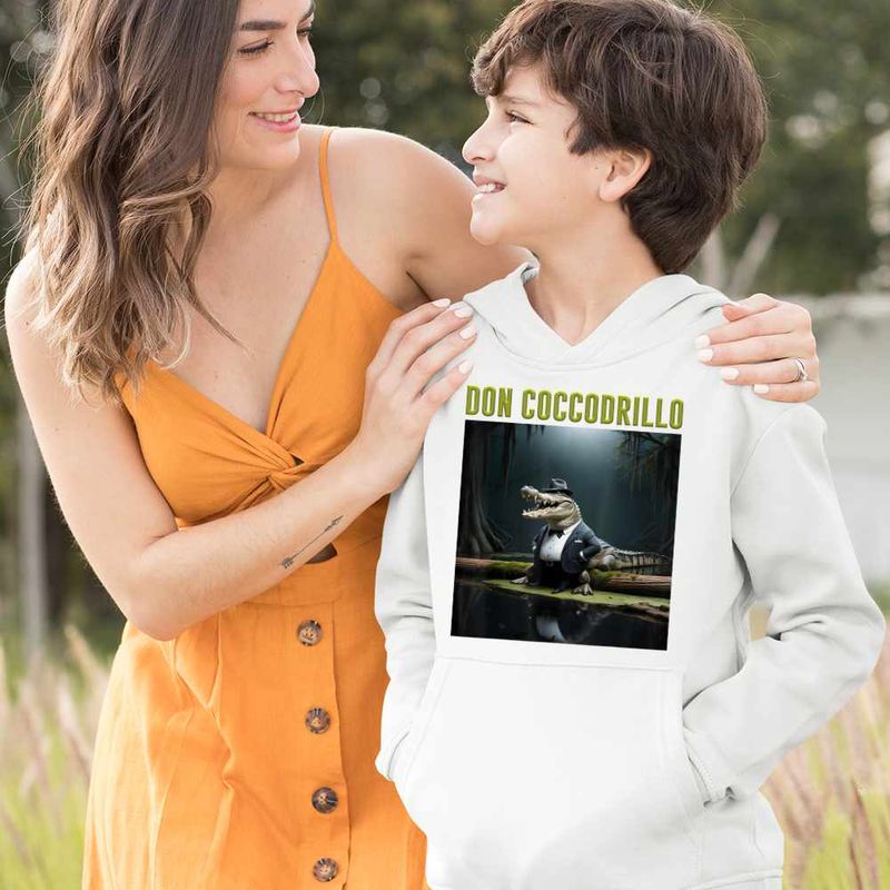 Fashion, accesorii si bijuterii - Copii - Imbracaminte copii - Pulovere si hanorace copii - Hanorac Copii Baieti Don Coccodrillo Italian Meme Brainrot Brain Rot, alb, marime XL Copii - Infinity.ro