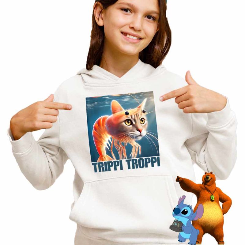 Fashion, accesorii si bijuterii - Copii - Imbracaminte copii - Pulovere si hanorace copii - Hanorac Copii Fete Trippi Troppi  Italian Meme Brainrot Brain Rot, alb, marime M Copii - Infinity.ro