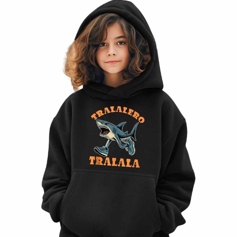 Fashion, accesorii si bijuterii - Copii - Imbracaminte copii - Pulovere si hanorace copii - Hanorac Copii Fete Tralalero Tralala Italian Meme Brainrot Brain Rot, negru, marime S Copii - Infinity.ro