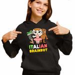 Fashion, accesorii si bijuterii - Copii - Imbracaminte copii - Pulovere si hanorace copii - Hanorac Copii Fete Italian Ballerina Tung Boneca Brainrot Brain Rot, negru, marime M Copii - Infinity.ro