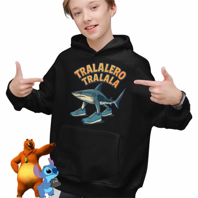 Fashion, accesorii si bijuterii - Copii - Imbracaminte copii - Pulovere si hanorace copii - Hanorac Copii Baieti Tralalero Tralala Shark Italian Meme Brainrot Brain Rot, negru, marime S Copii - Infinity.ro