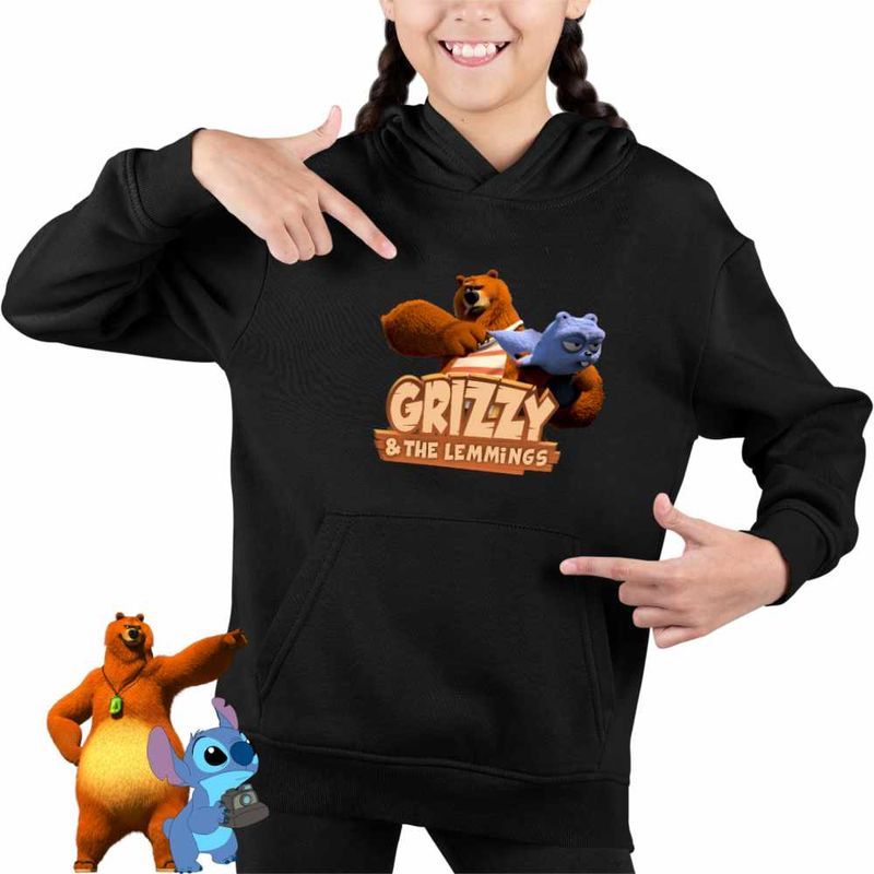 Fashion, accesorii si bijuterii - Copii - Imbracaminte copii - Pulovere si hanorace copii - Hanorac Copii Fete Grizzy Lemingi Prastie Lemings, negru, marime L Copii - Infinity.ro