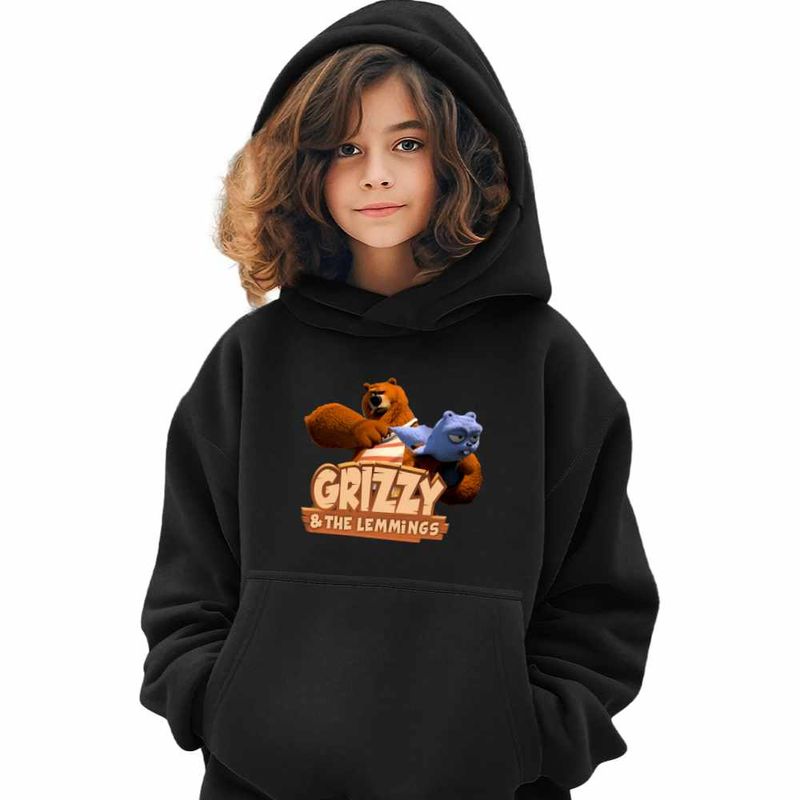 Fashion, accesorii si bijuterii - Copii - Imbracaminte copii - Pulovere si hanorace copii - Hanorac Copii Fete Grizzy Lemingi Prastie Lemings, negru, marime L Copii - Infinity.ro