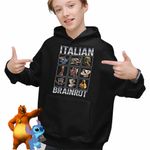 Fashion, accesorii si bijuterii - Copii - Imbracaminte copii - Pulovere si hanorace copii - Hanorac Copii Baieti Tralalero Crocodilo Sahur Cappucino Italian Meme Brainrot Brain Rot, negru, marime XS Copii - Infinity.ro