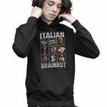 Fashion, accesorii si bijuterii - Copii - Imbracaminte copii - Pulovere si hanorace copii - Hanorac Copii Baieti Tralalero Crocodilo Sahur Cappucino Italian Meme Brainrot Brain Rot, negru, marime XS Copii - Infinity.ro