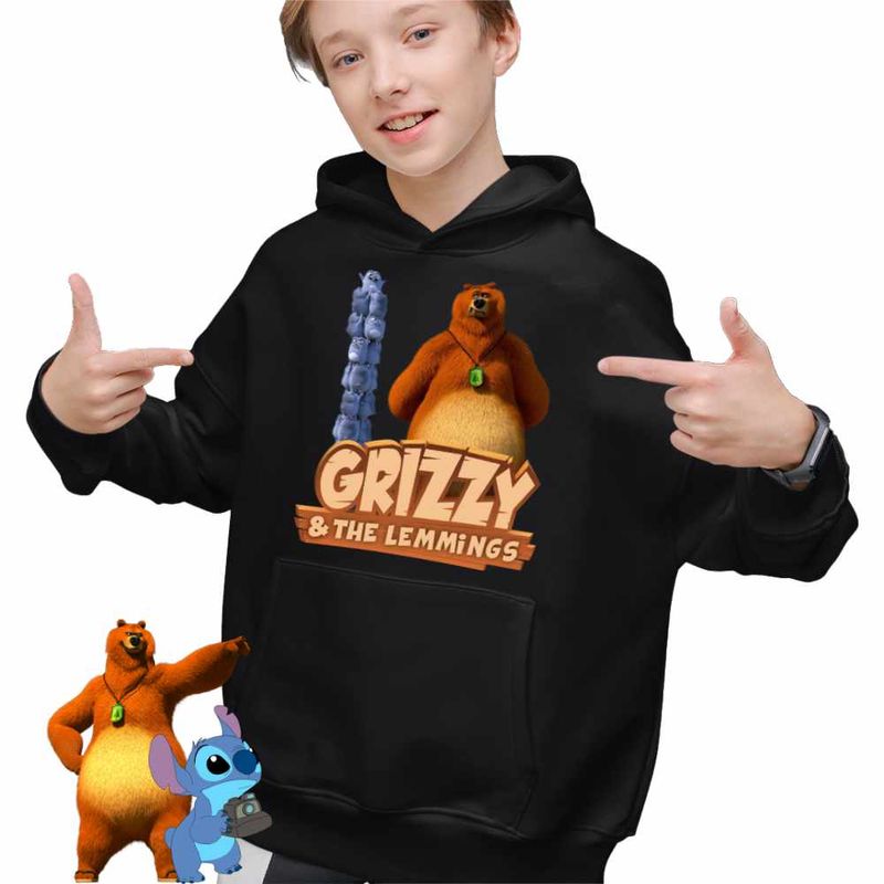 Fashion, accesorii si bijuterii - Copii - Imbracaminte copii - Pulovere si hanorace copii - Hanorac Copii Baieti Ursu Grizzy si lemingii, negru, marime L Copii - Infinity.ro