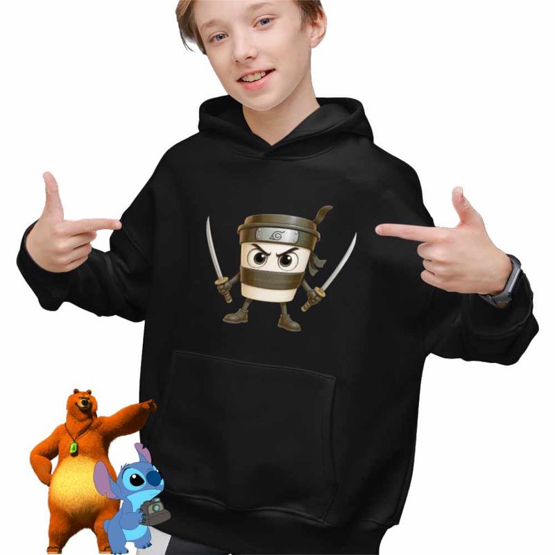 Fashion, accesorii si bijuterii - Copii - Imbracaminte copii - Pulovere si hanorace copii - Hanorac Copii Baieti Cappuccino Assassino Italian Meme Brainrot Brain Rot, negru, marime XS Copii - Infinity.ro