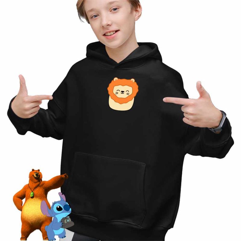 Fashion, accesorii si bijuterii - Copii - Imbracaminte copii - Pulovere si hanorace copii - Hanorac Copii Baieti Squishmallows Leu Africa, negru, marime XS Copii - Infinity.ro