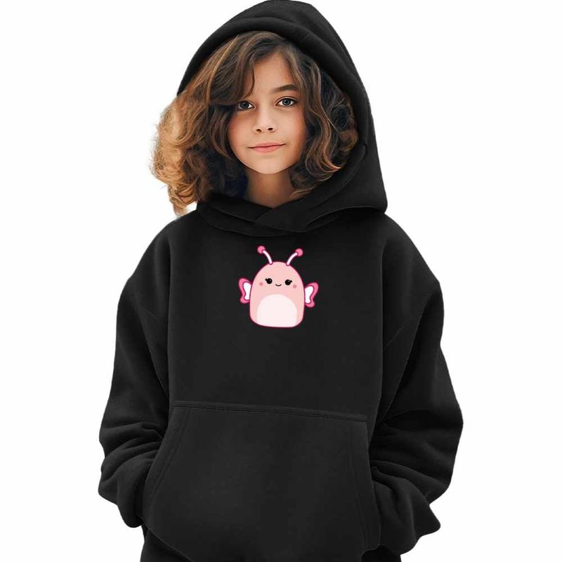 Fashion, accesorii si bijuterii - Copii - Imbracaminte copii - Pulovere si hanorace copii - Hanorac Copii Fete Squishmallow Fluturas, negru, marime S Copii - Infinity.ro