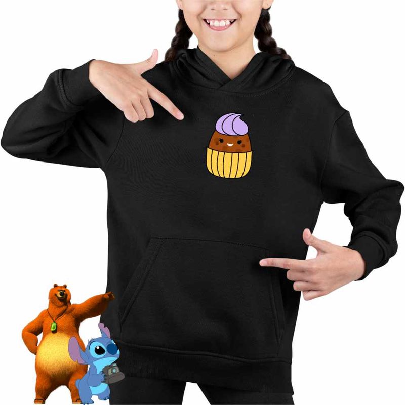 Fashion, accesorii si bijuterii - Copii - Imbracaminte copii - Pulovere si hanorace copii - Hanorac Copii Fete Squishmallows Prajitura Cofetarie, negru, marime S Copii - Infinity.ro