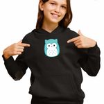 Fashion, accesorii si bijuterii - Copii - Imbracaminte copii - Pulovere si hanorace copii - Hanorac Copii Fete Squishmallows Bufnita Atena, negru, marime XS Copii - Infinity.ro